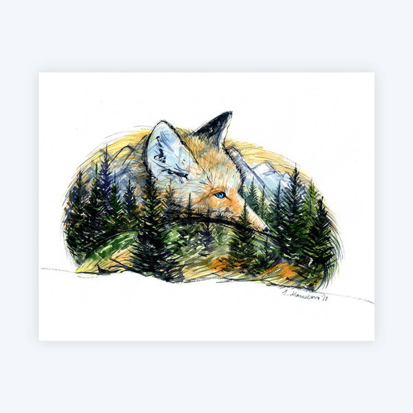 Undisturbed Fox Watercolor Art Print