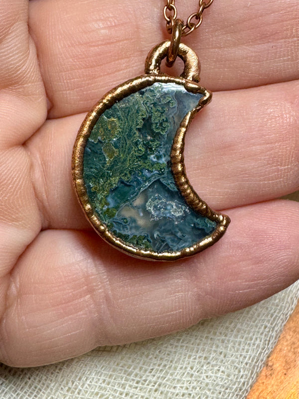 Moss Agate Crescent Moon Necklace