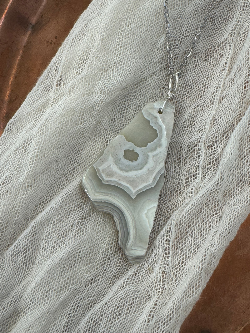 Crazy Lace Agate Necklace // Stainless Steel Chain