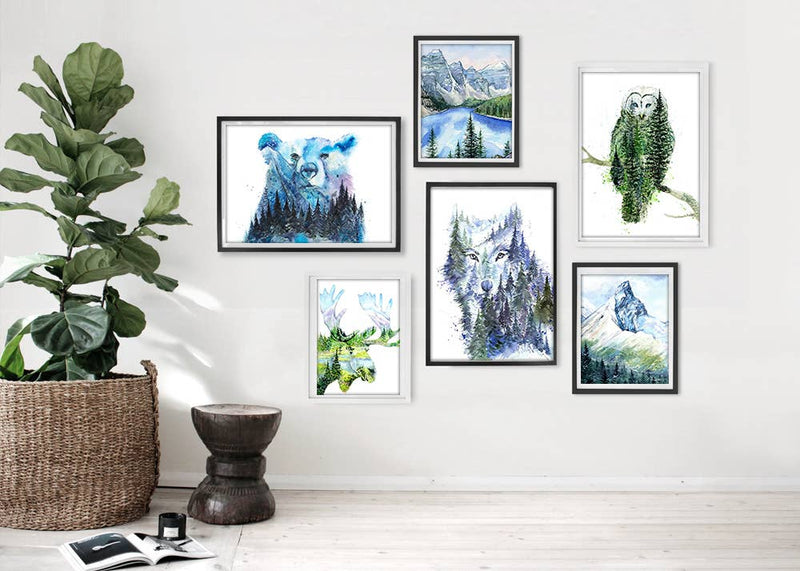 Young Wolf Watercolor Winter Forest Art Print