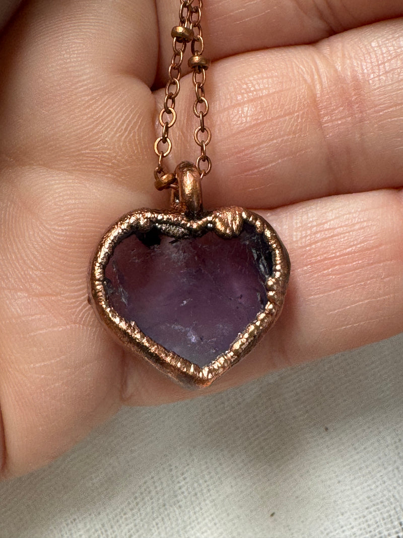 Petite Amethyst Heart Necklace / Copper Chain