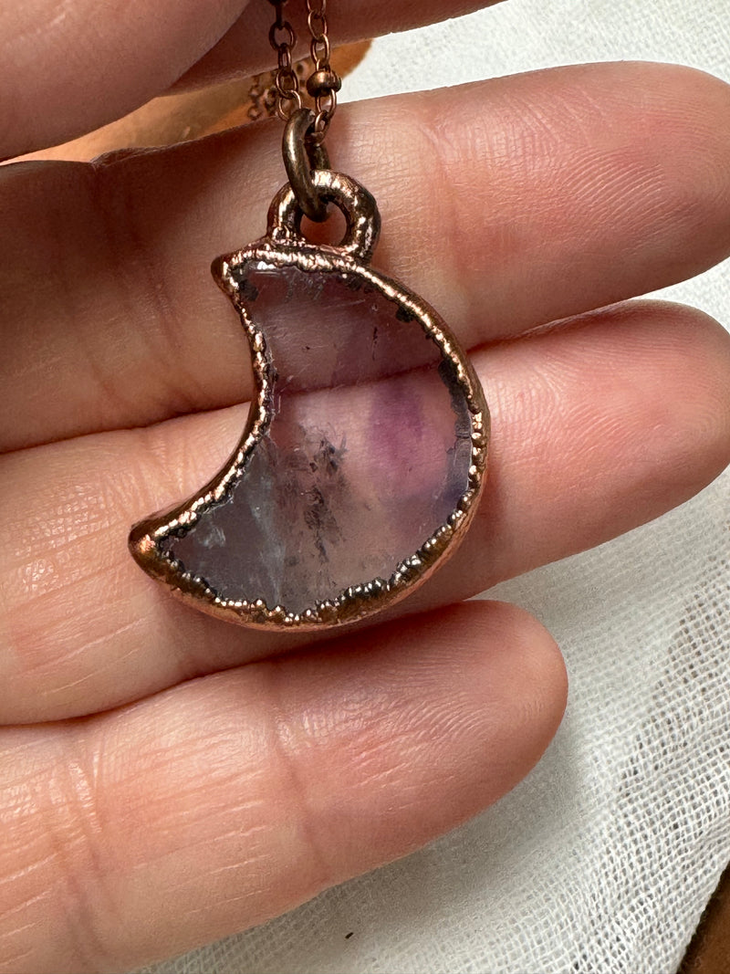 Petite Amethyst Crescent Moon Necklace / Copper Chain