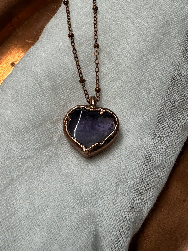 Petite Amethyst Heart Necklace / Copper Chain