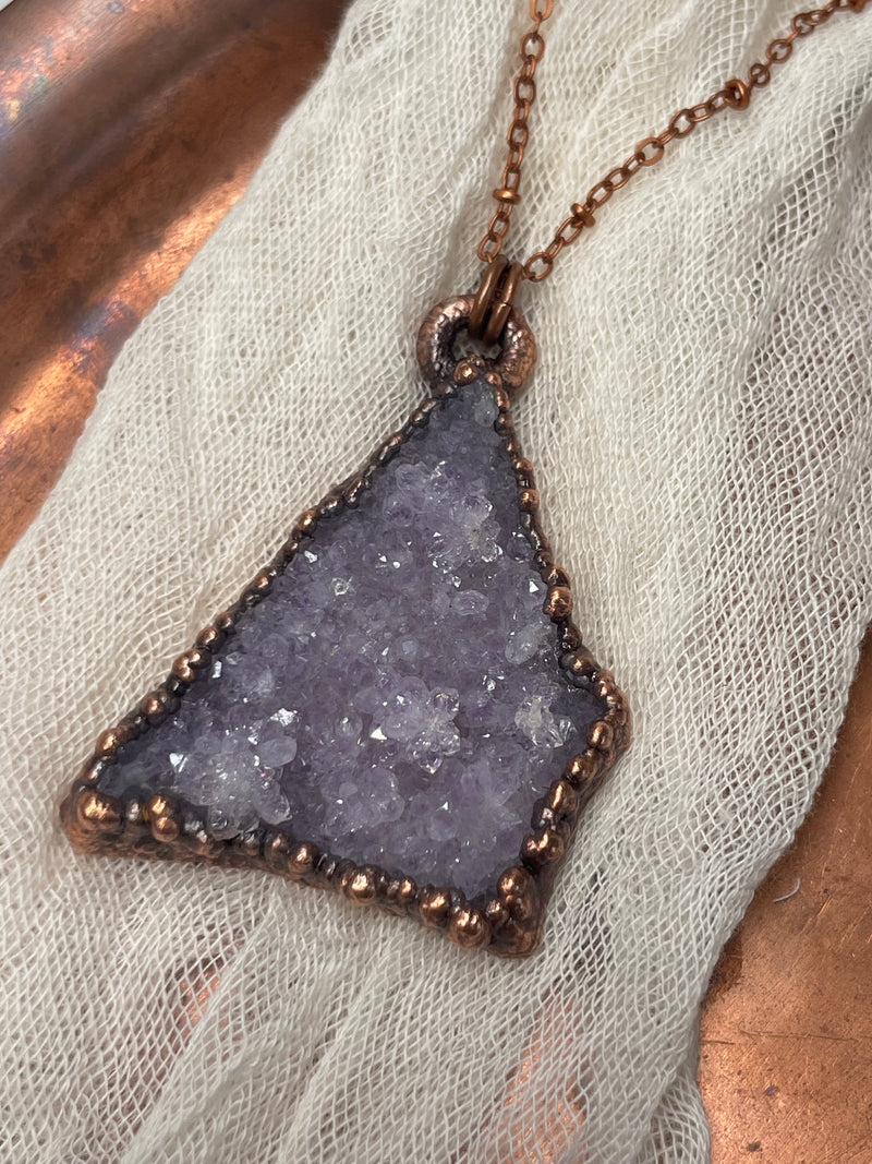 Amethyst Druzy Necklace // Copper Chain