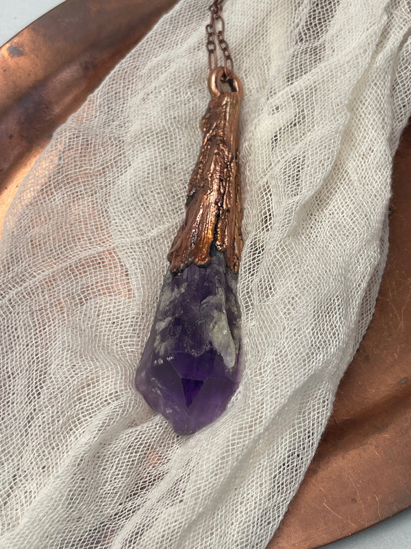 Amethyst Elestial Wand Necklace // Copper Chain