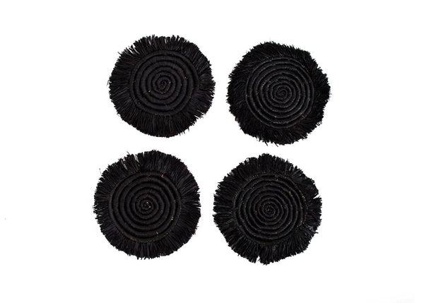 Black Fringed Coasters - Set of 4