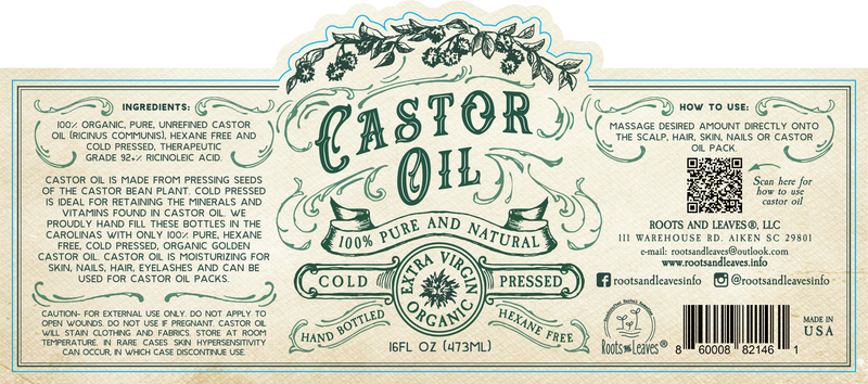 Organic Cold Pressed Castor Oil /Hexane Free / USA bottled