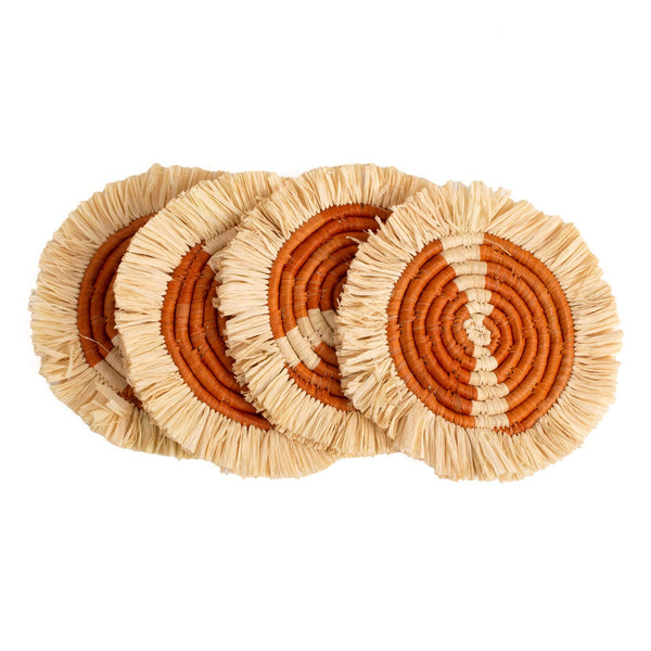 Earth Orange Fringed Coasters - Set of 4