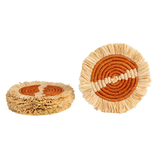 Earth Orange Fringed Coasters - Set of 4