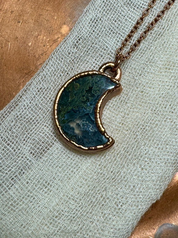 Moss Agate Crescent Moon Necklace