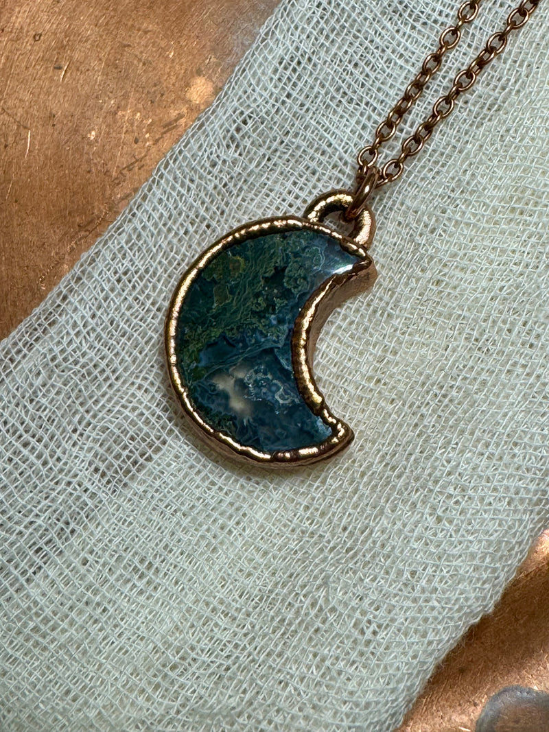 Moss Agate Crescent Moon Necklace