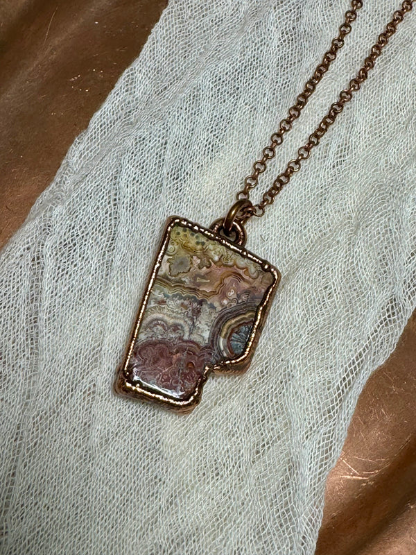 Crazy Lace Agate Necklace - Electroformed Copper