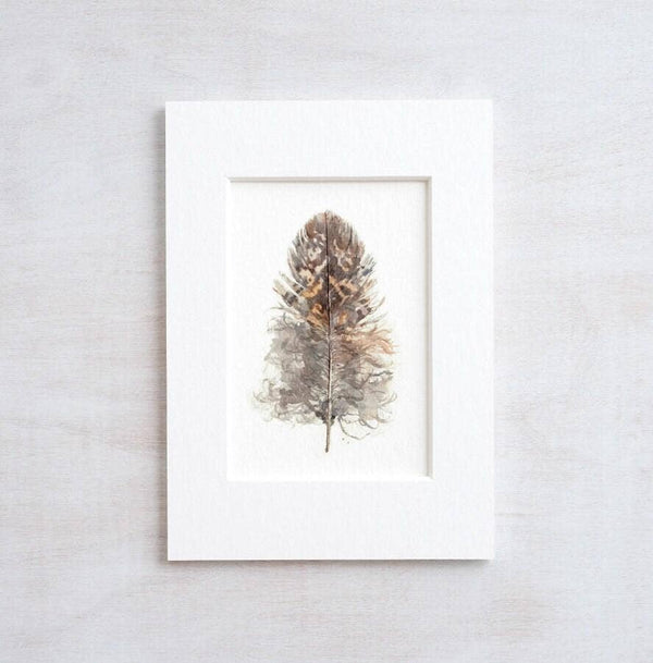 Mini Owl Feather Print, Nature Watercolor Painting