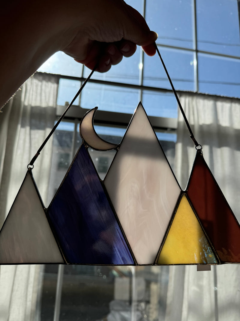 Hand Crafted Stained Glass Hanging Art/Mountains/Feathers/Celestial & More