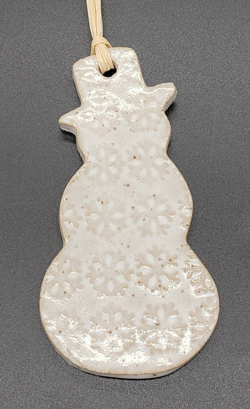 Snowman Shaped Handmade Stoneware Ceramic Ornament