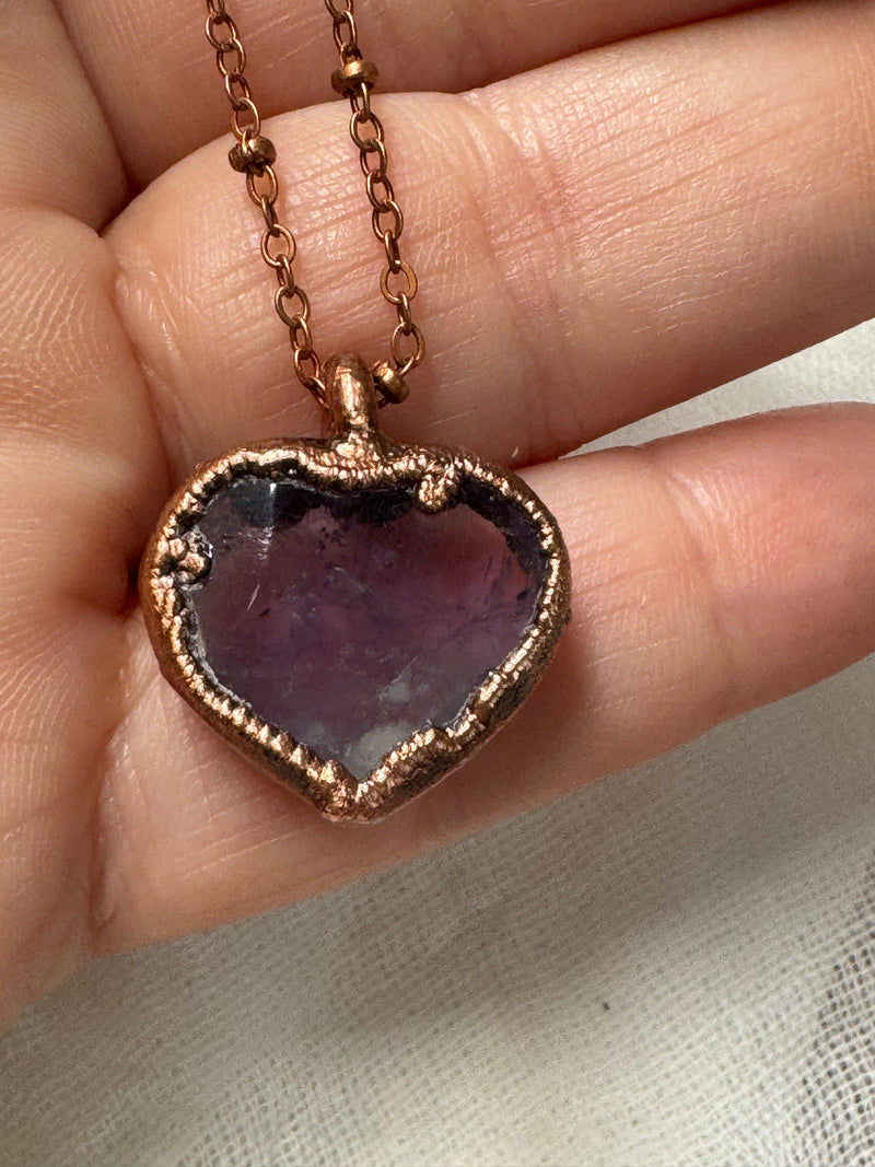 Petite Amethyst Heart Necklace / Copper Chain