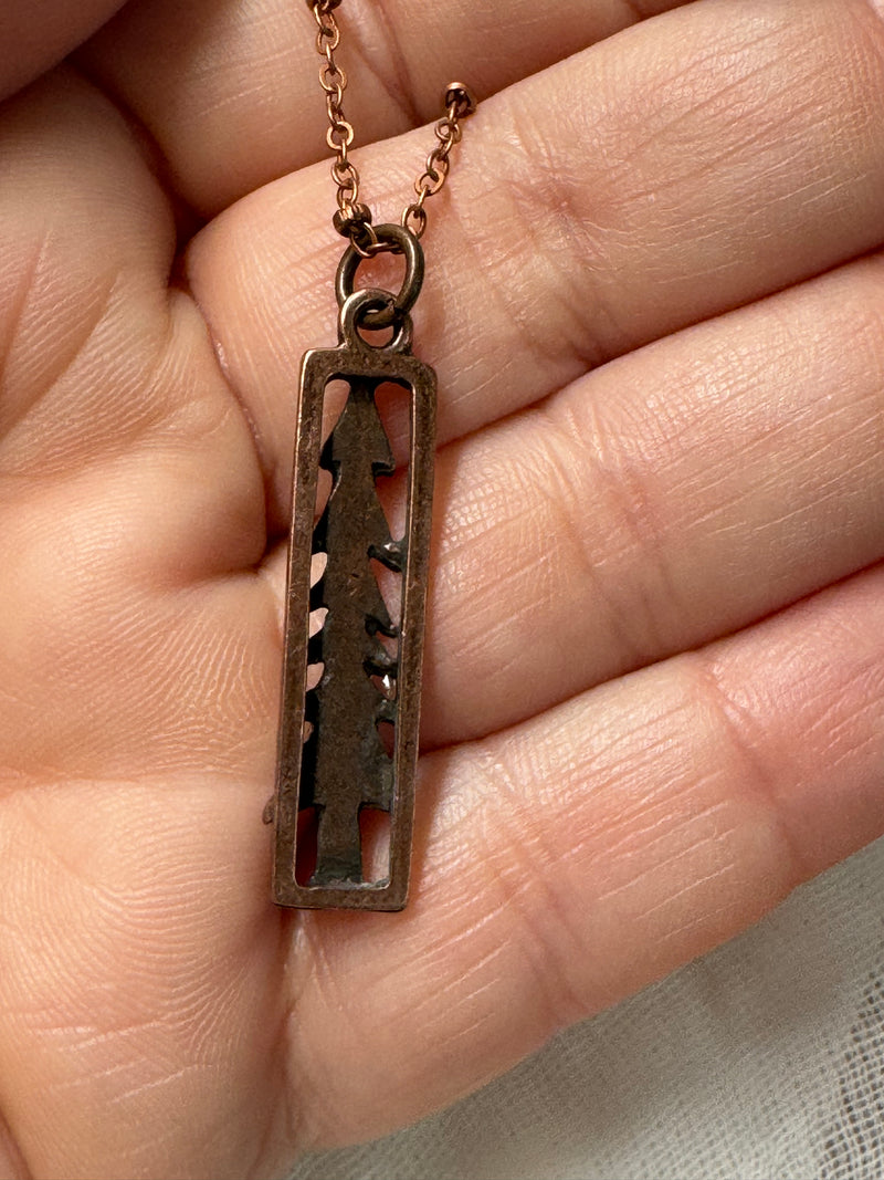 Lone Pine Tree Copper Pendant Necklace / Copper Chain