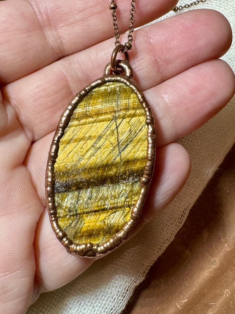Raw Tiger Eye Necklace - Electroformed Copper