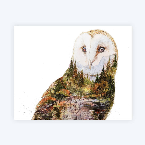 Soul Light - Barn Owl Fall Nature Watercolor Art Print