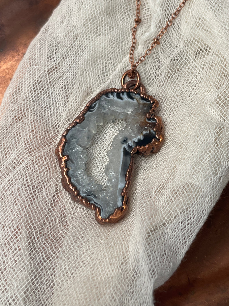 Oco Agate Geode Necklace // Copper Chain