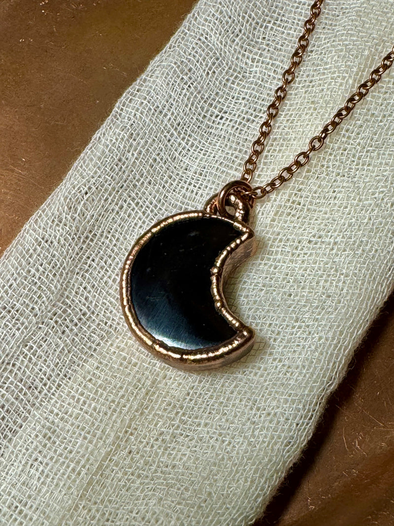 Indonesian Tektite Moon Necklace - Electroformed Copper