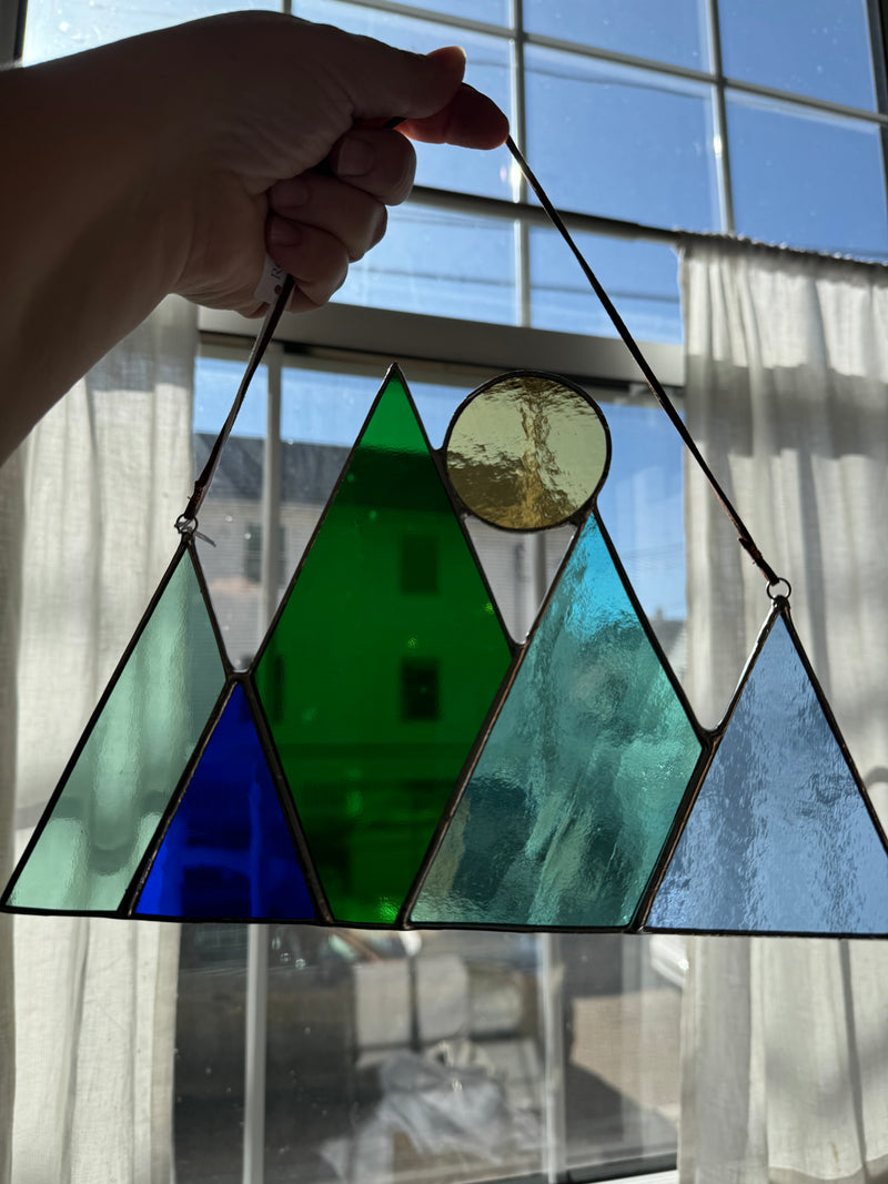 Hand Crafted Stained Glass Hanging Art/Mountains/Feathers/Celestial & More