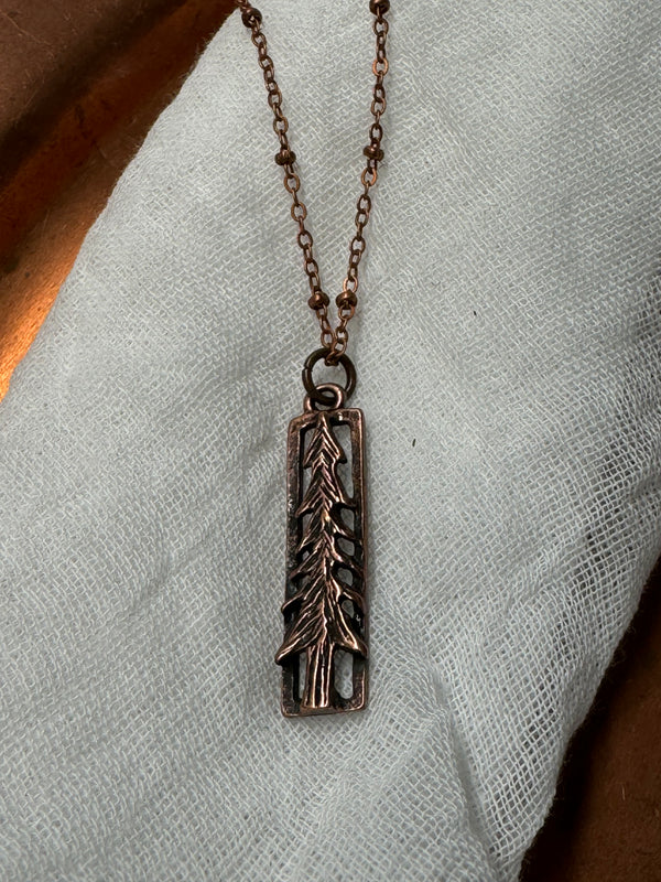 Lone Pine Tree Copper Pendant Necklace / Copper Chain