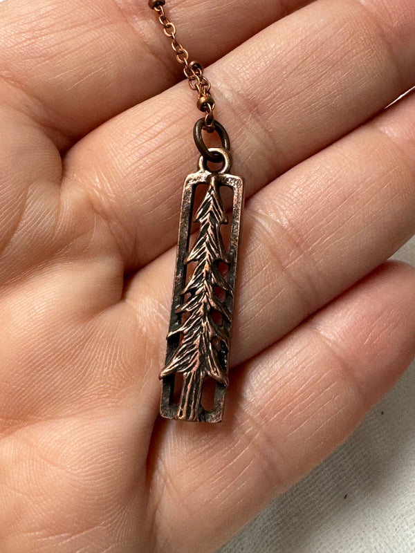 Lone Pine Tree Copper Pendant Necklace / Copper Chain