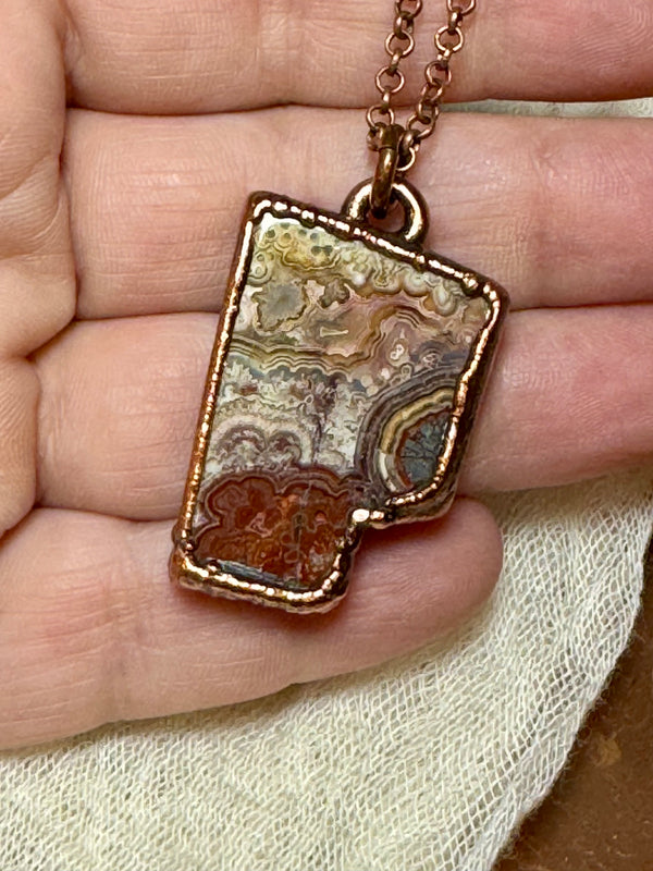 Crazy Lace Agate Necklace - Electroformed Copper