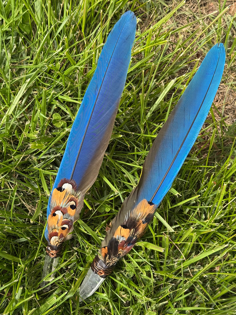 Handcrafted Single Macaw Feather Crystal Fan