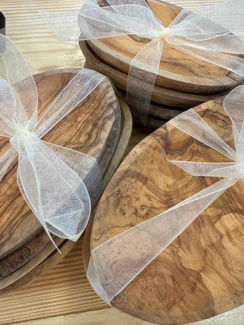 Set of 4 Olive Wood Oval Shallow Dishes/Catch-Alls