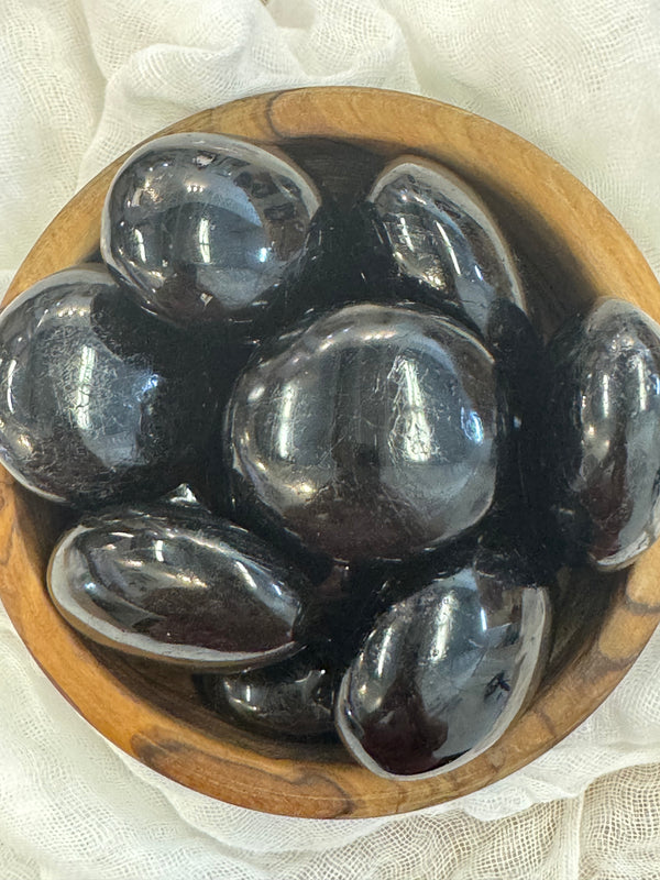 Black Tourmaline (Schorl) Palm Stones / Pebbles