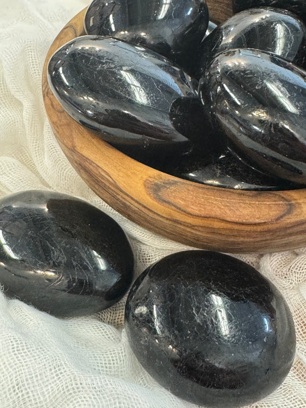Black Tourmaline (Schorl) Palm Stones / Pebbles