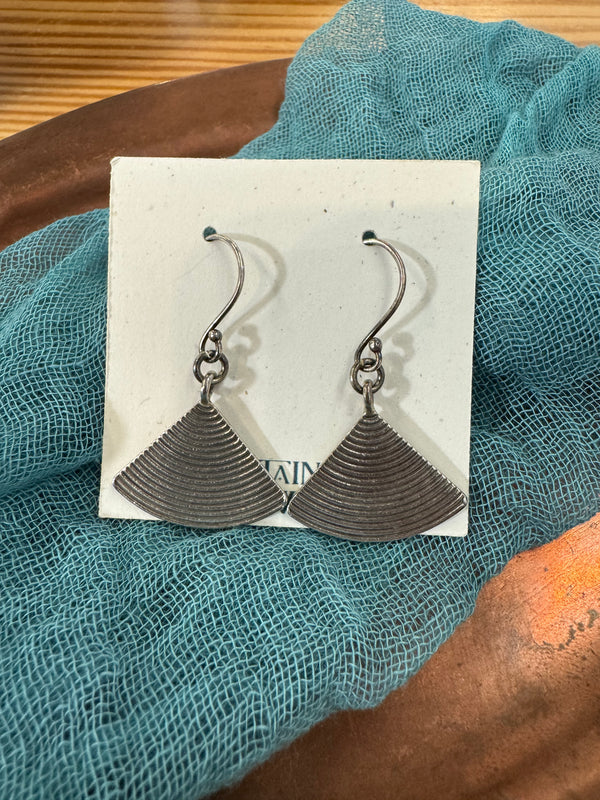 Hill Tribe Fine Silver Earrings - Lined Fan