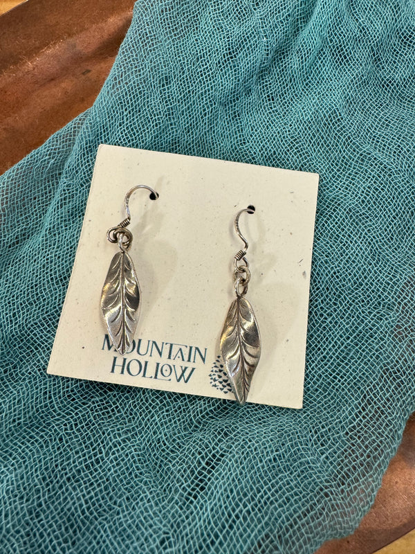 Hill Tribe Fine Silver Earrings - Tiny Etched Leaf