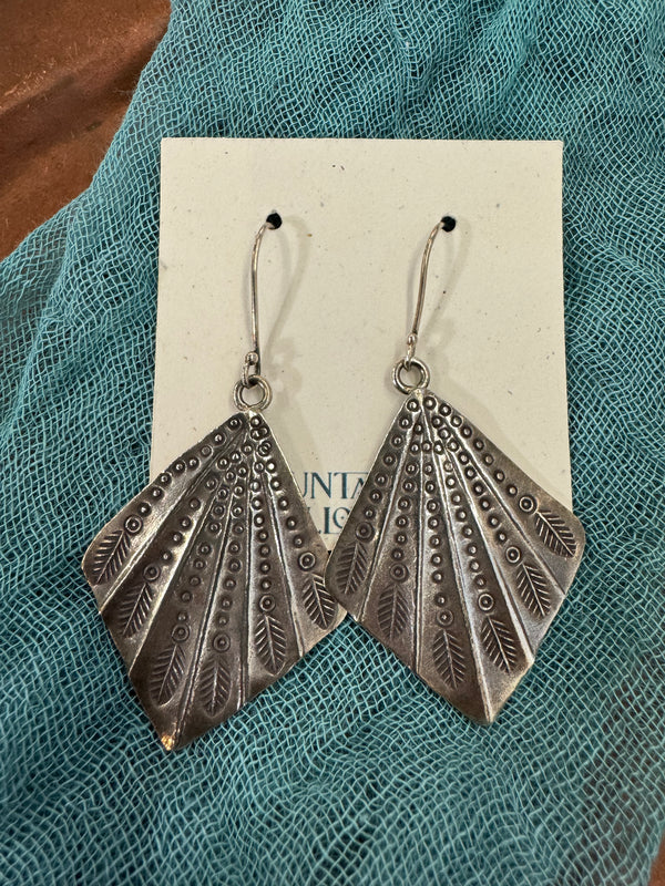 Hill Tribe Fine Silver Earrings - Stamped Feather & Leaf