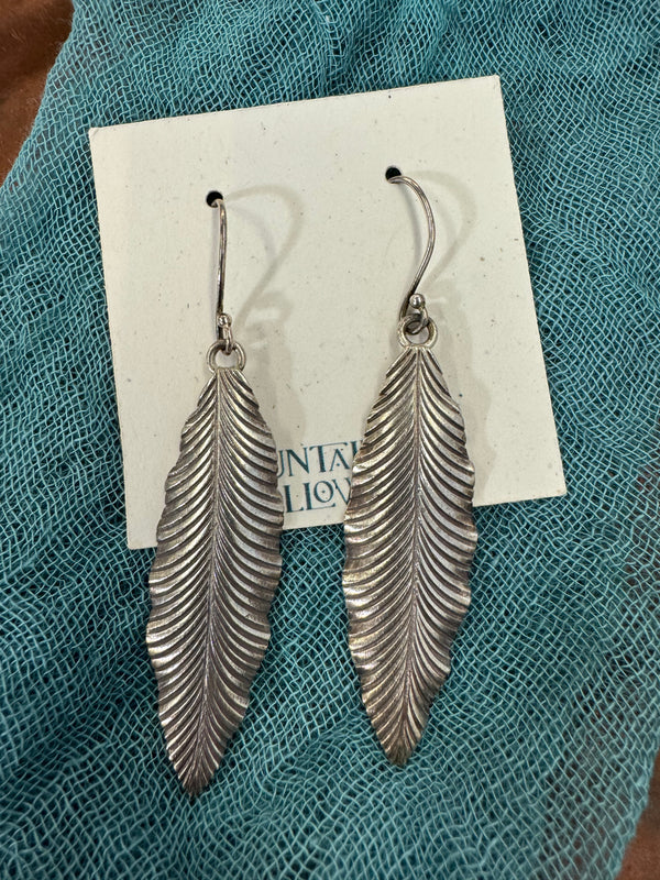 Hill Tribe Fine Silver Earrings - Long Leaf
