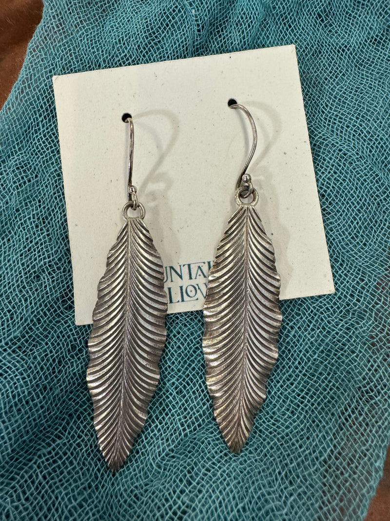 Hill Tribe Fine Silver Earrings - Long Leaf