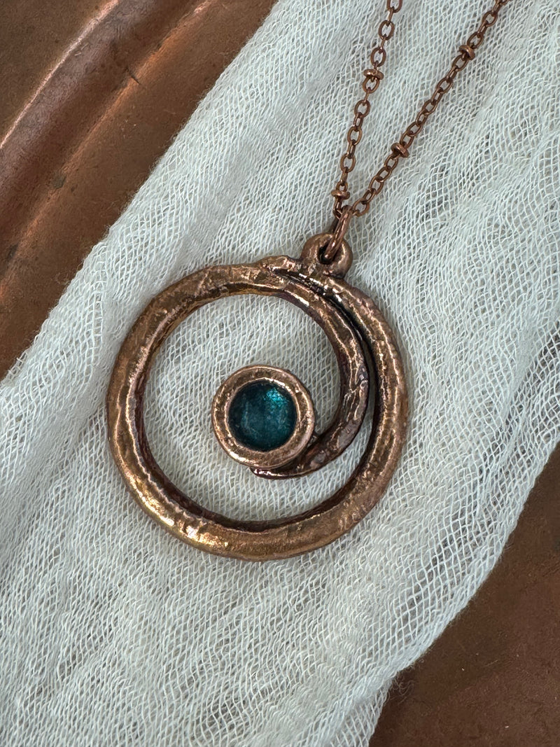 Paraiba Kyanite Spiral Necklace - Electroformed Copper