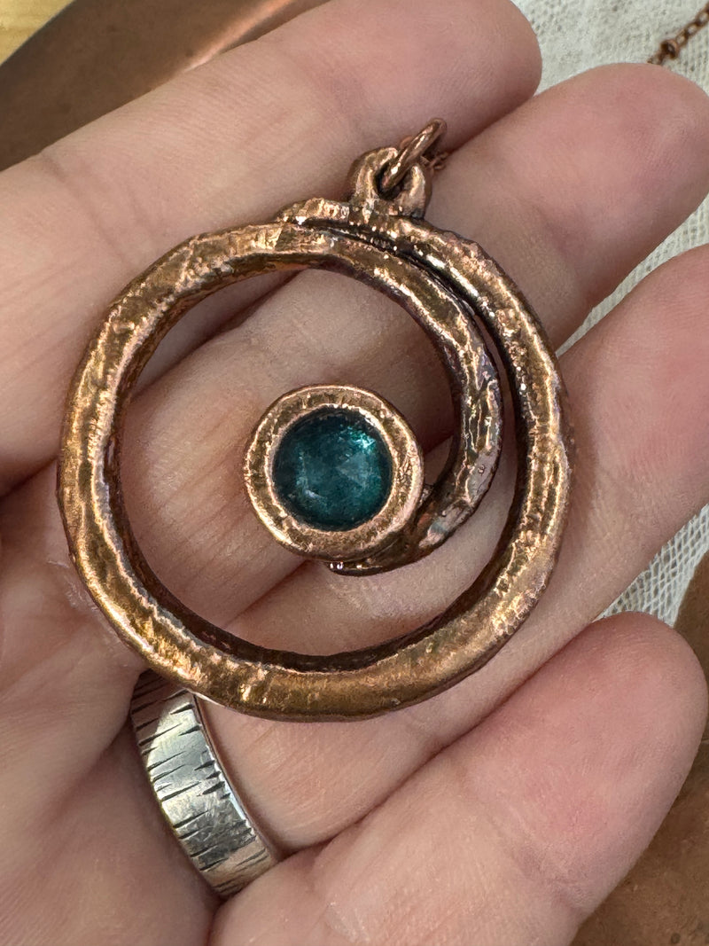 Paraiba Kyanite Spiral Necklace - Electroformed Copper
