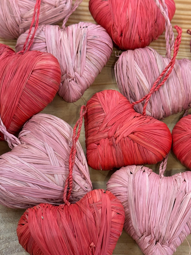 Woven Pink & Red Heart Ornaments