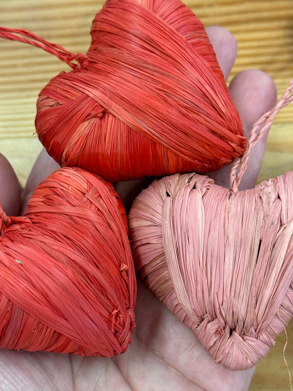 Woven Pink & Red Heart Ornaments