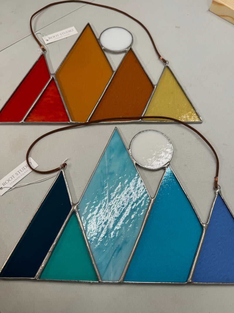 Hand Crafted Stained Glass Hanging Art/Mountains/Feathers/Celestial & More