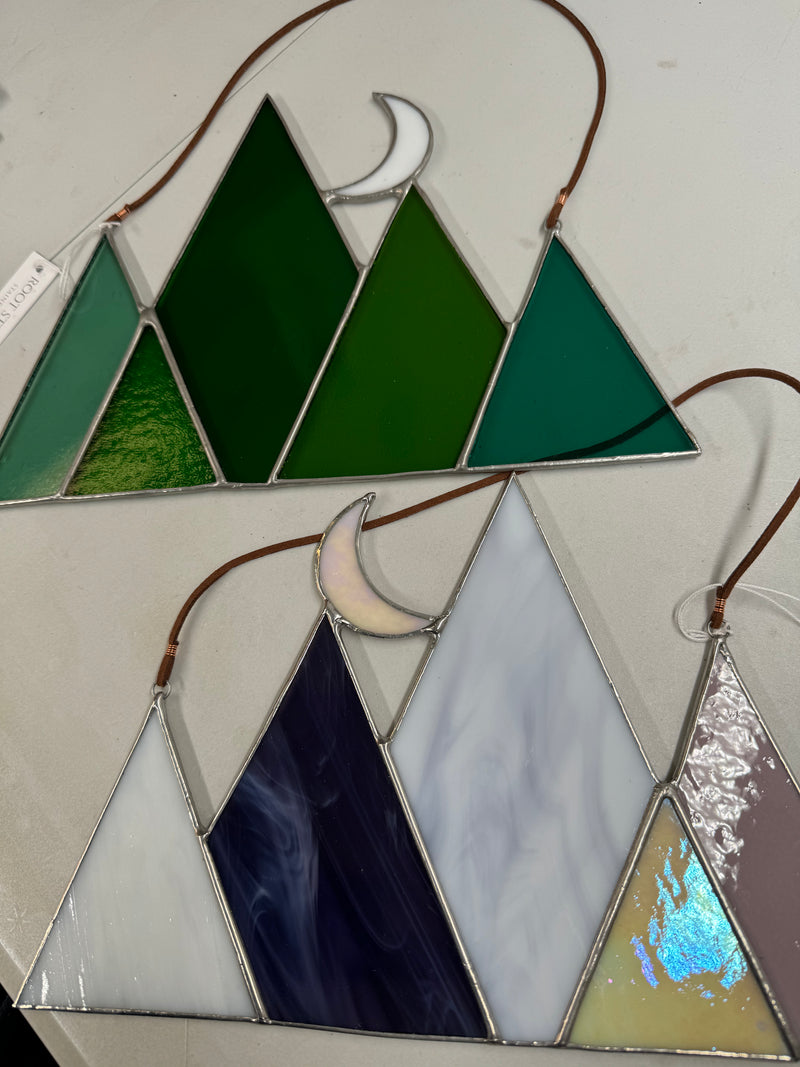 Hand Crafted Stained Glass Hanging Art/Mountains/Feathers/Celestial & More