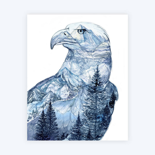 Mountain Eagle Watercolor Art Print