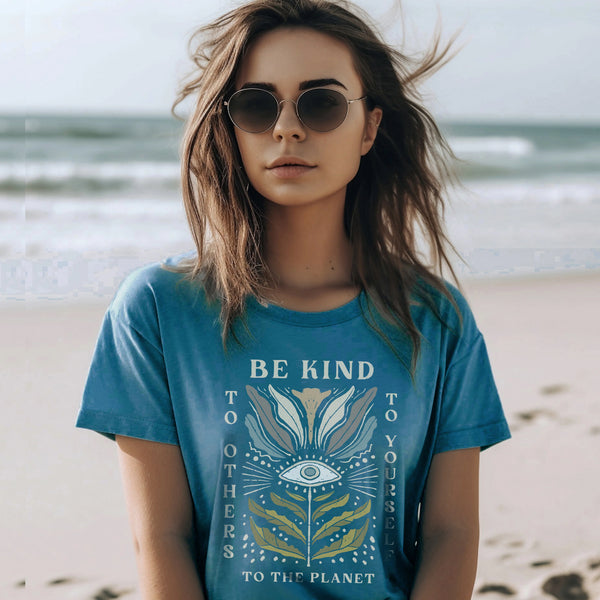 Deep Teal Be Kind Eye Tee/T-Shirt/Eco-Friendly