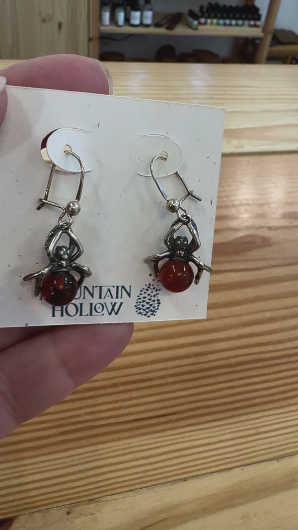 Spider Baltic Amber/ Sterling Earrings