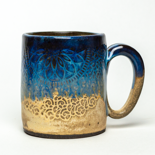 Handmade Ceramic Mug - Blue Lace Pattern