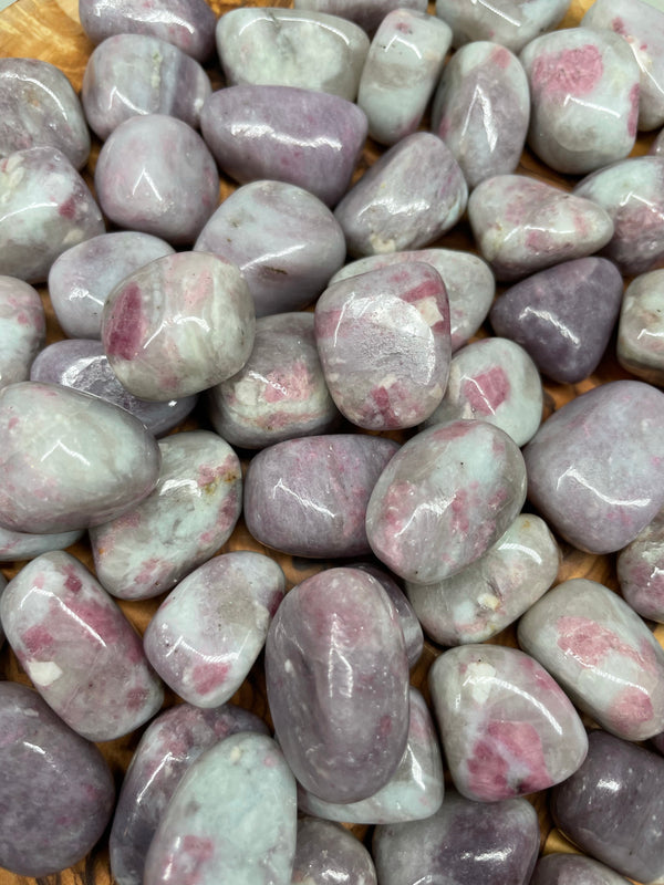 Rubellite/Pink Tourmaline with Quartz and Lepidolite aka “Unicorn Stone” (Tumbled)