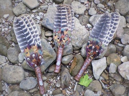 Handcrafted Three Feather Fan - Barred Turkey